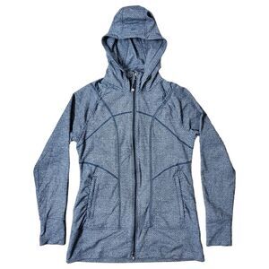 ATHLETA Jacket Womens Large Blue Full Zip Hooded Fleece High Neck Outdoor Boho